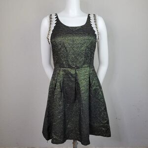 Lovposh Gold and Black Sleeveless‎ Lined A-Line Dress